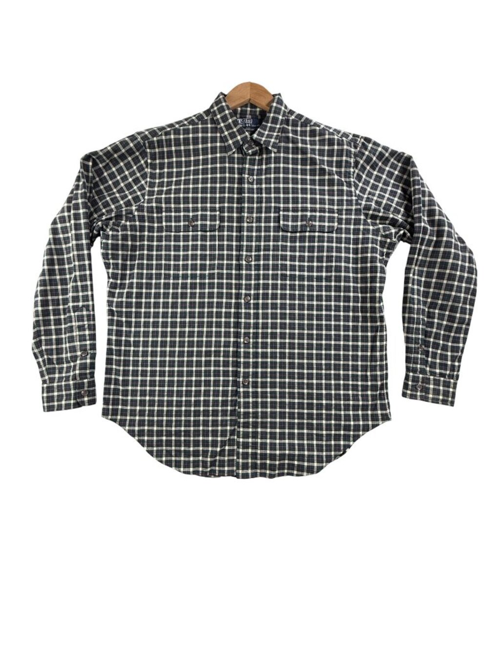 Vintage Polo Ralph Lauren Shirt Mens Large Green Check Button Up Long Sleeve Fit